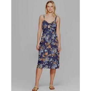 Floral Smocked Waist Maxi Dress Blue V-Neck Adjustable Straps Women’s Small